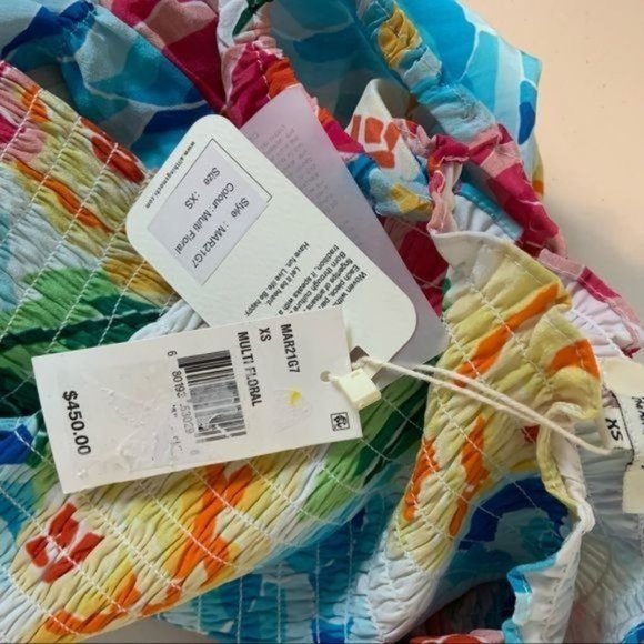 ALL THINGS MOCHI MARIANA FLORAL SHIRRED SILK RUFFLE PUFF 3/4 SLEEVE BODYCON DRES - Picture 6 of 9